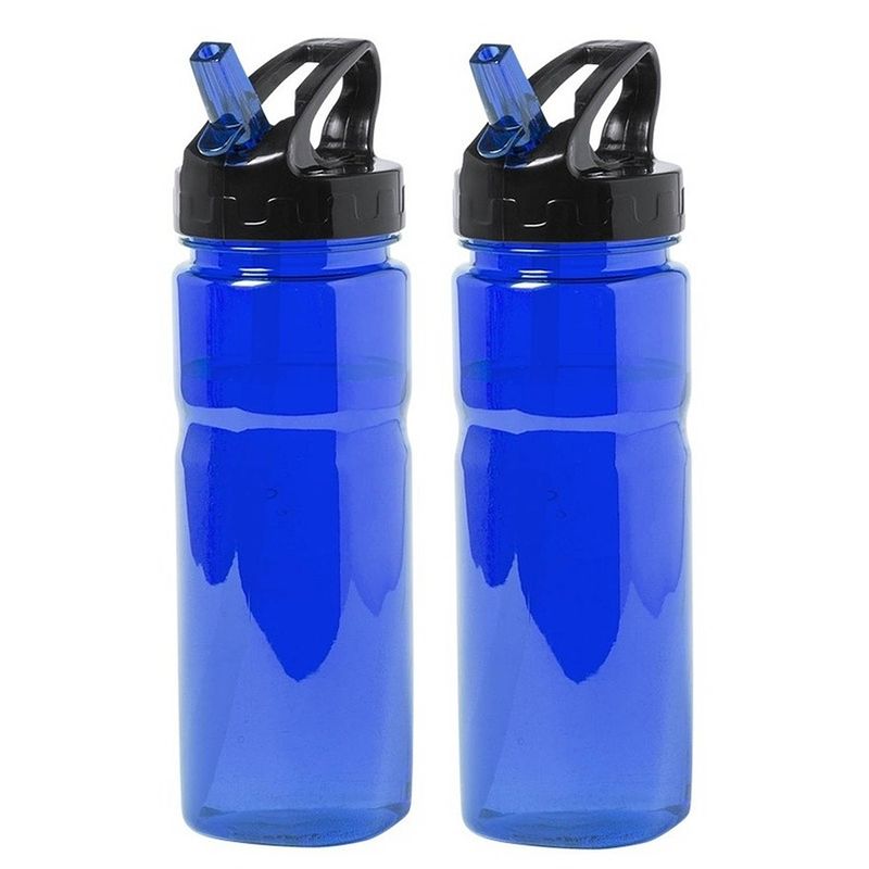 Foto van 2x blauwe drinkfles/waterfles 650 ml - drinkflessen