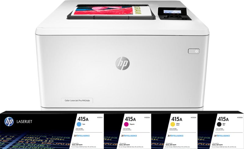 Foto van Hp color laserjet pro m454dn + 1 extra set toners