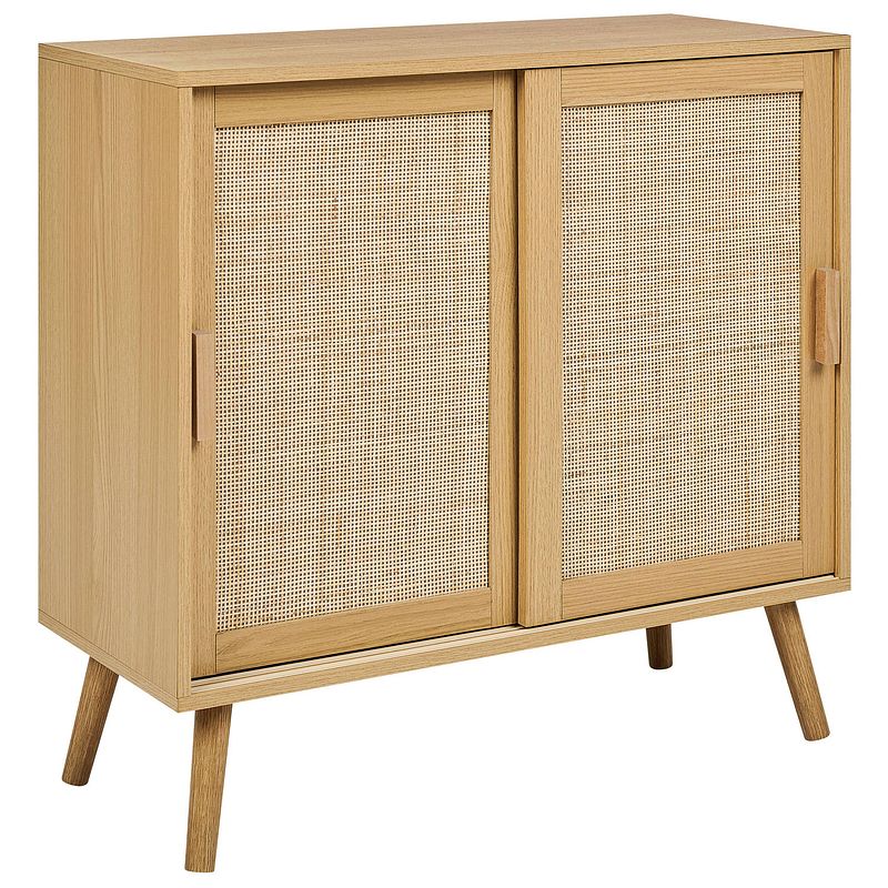 Foto van Beliani hodgen - sideboard-lichte houtkleur-vezelplaat, rotan