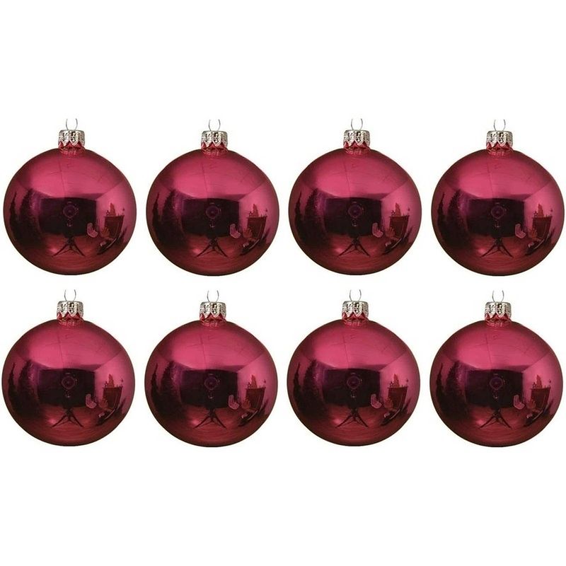 Foto van 8x glazen kerstballen glans fuchsia roze 10 cm kerstboom versiering/decoratie - kerstbal