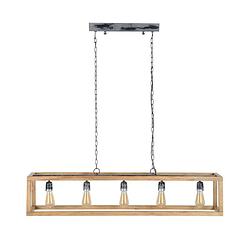 Foto van Hoyz - hanglamp - 5 armatuur punten - mango houten frame - rechthoekig