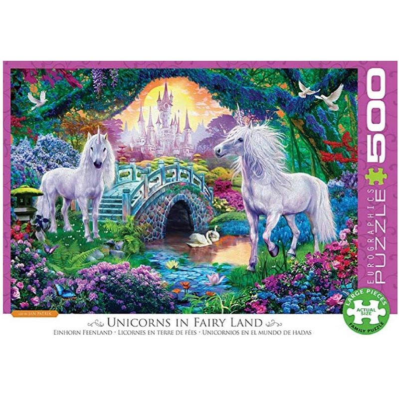 Foto van Eurographics puzzel unicorns in fairy land - 500 xl stukjes