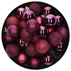 Foto van Atmosphera kerstballen - 18x stuks - framboos roze - kunststof - 3 cm - kerstbal