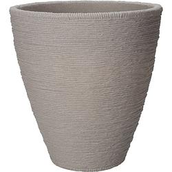 Foto van Plantenpot/bloempot ribbed - tuin - stevig kunststof - zandkleur - d40 x h42 cm - plantenpotten