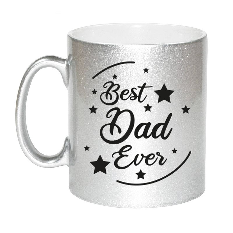 Foto van Zilveren best dad ever cadeau koffiemok / theebeker 330 ml - feest mokken