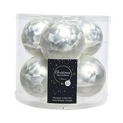 Foto van 6x stuks glazen kerstballen wit ijslak 8 cm mat/glans - kerstbal