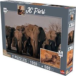 Foto van Goliath jc pieri collection puzzel - olifanten (namibië) en welpen (tanzania) 1000 en 500 stukjes