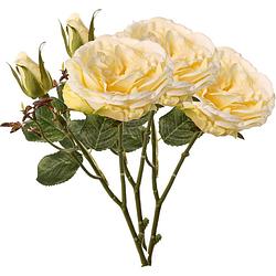 Foto van Top art kunstbloem roos little joy - 3x - geel - 38 cm - kunststof steel - decoratie bloemen - kunstbloemen
