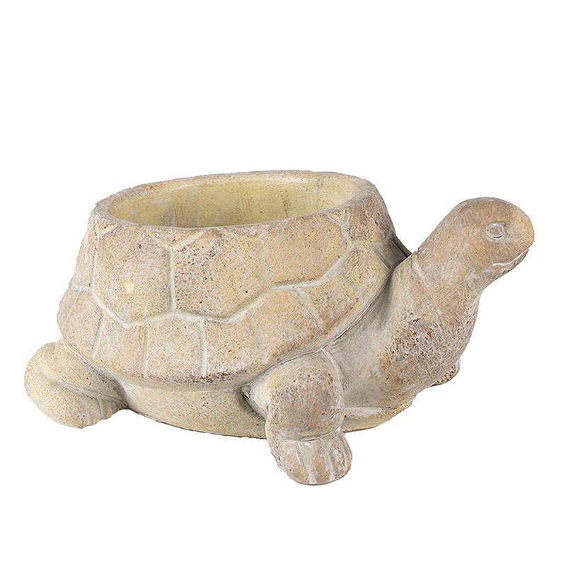 Foto van Clayre & eef bloempot schildpad 22x16x10 cm beige steen bloempot binnen beige bloempot binnen