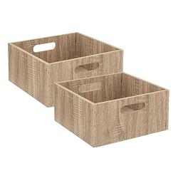 Foto van Set van 2x stuks opbergmand/kastmand 14 liter bruin/naturel van hout 31 x 31 x 15 cm - opbergmanden