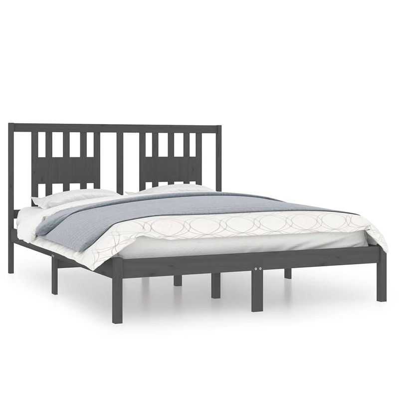 Foto van Vidaxl bedframe massief grenenhout grijs 160x200 cm