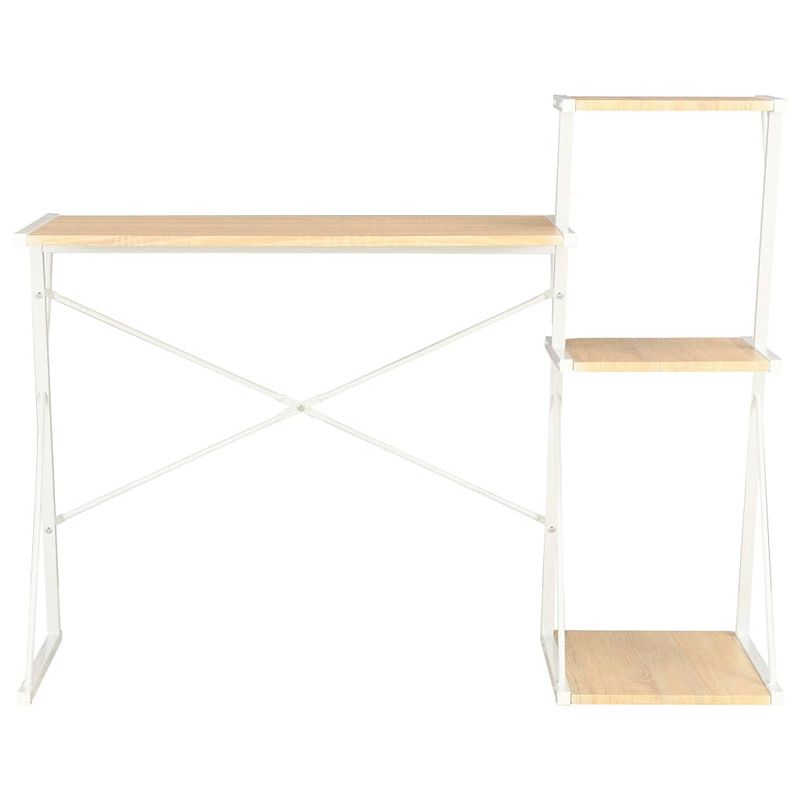 Foto van The living store bureau x met schappen - 116 x 50 x 93 cm - wit en eiken - pvc-coating en gepoedercoat staal