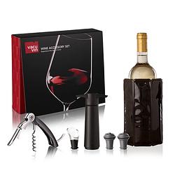 Foto van Vacu vin wijnset accessoires - zwart - 6-delig