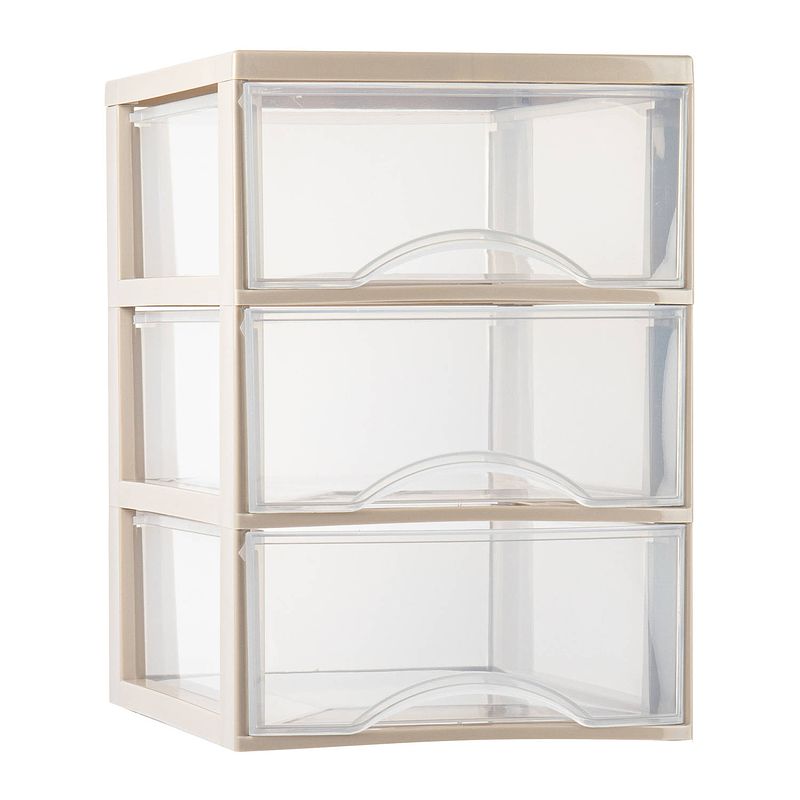 Foto van Plasticforte ladeblokje/bureau organizer 3x lades - transparant/beige - l26 x b36 x h37 cm - ladeblok