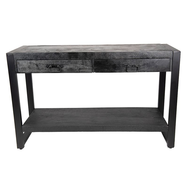 Foto van Clayre & eef sidetable 120*35*76 cm zwart hout rechthoek wandtafel haltafel console tafel zwart wandtafel haltafel