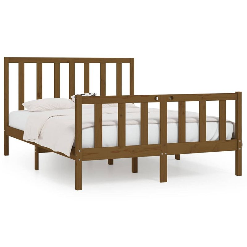 Foto van The living store bedframe grenenhout - king size - 205.5 x 156 x 100 cm - honingbruin