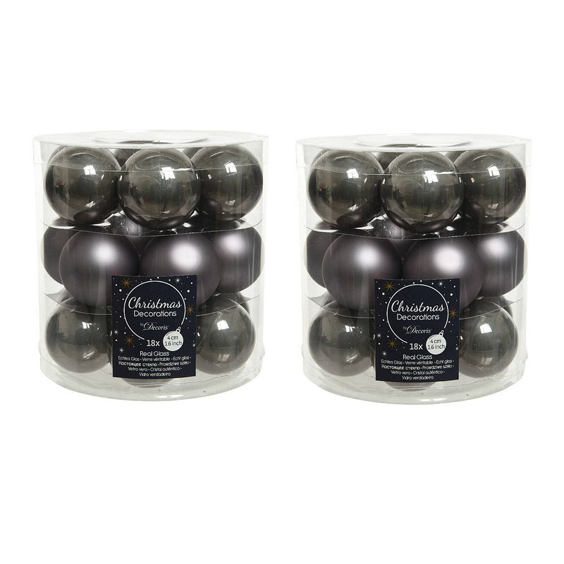 Foto van 36x stuks kleine glazen kerstballen antraciet (warm grey) 4 cm mat/glans - kerstbal