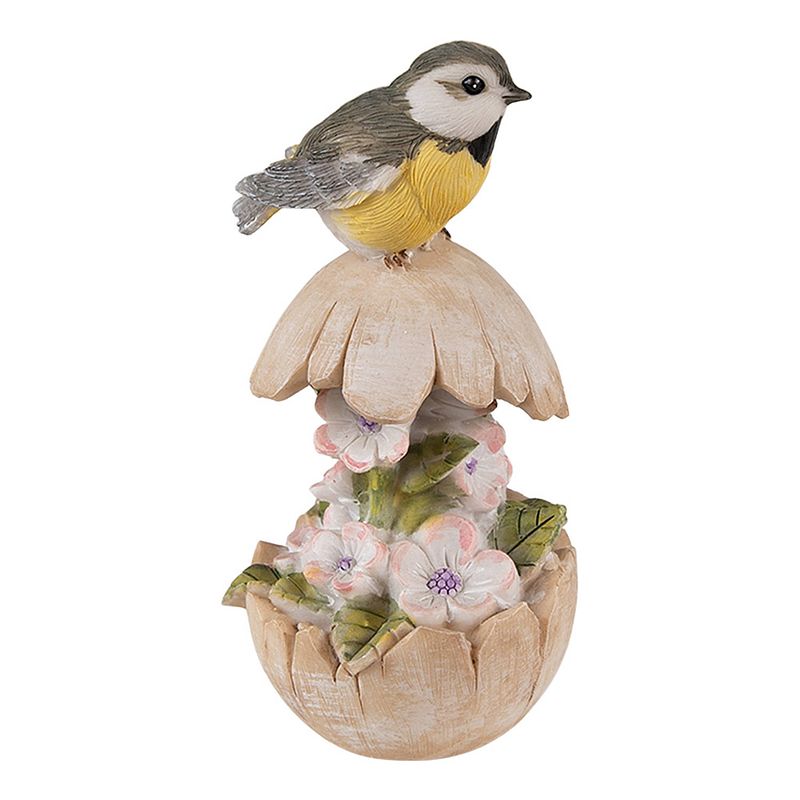 Foto van Clayre & eef beeld vogel 14 cm beige grijs kunststof woonaccessoires beeld decoratie decoratieve accessoires beige