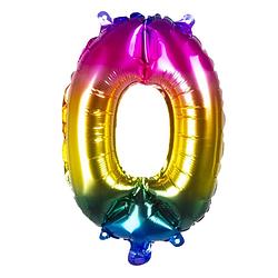Foto van Boland folieballon cijfer 0 latex regenboog 36 cm