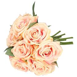 Foto van Top art kunstbloemen boeket roos de luxe - roze - 30 cm - plastic steel - decoratie - kunstbloemen