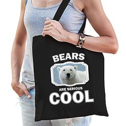 Foto van Katoenen tasje bears are serious cool zwart - ijsberen/ witte ijsbeer cadeau tas - feest boodschappentassen