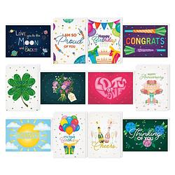 Foto van Fissaly® 48 stuks wenskaarten & verjaardagskaarten set met enveloppen - verjaardag kaarten box - felicitatiekaarten