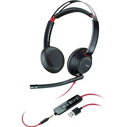 Foto van Plantronics blackwire c5220 on ear headset kabel telefoon stereo zwart, rood noise cancelling microfoon uitschakelbaar (mute)