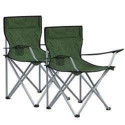 Foto van Acaza set van 2 opvouwbare campingstoelen met armleuningen en bekerhouders - groen