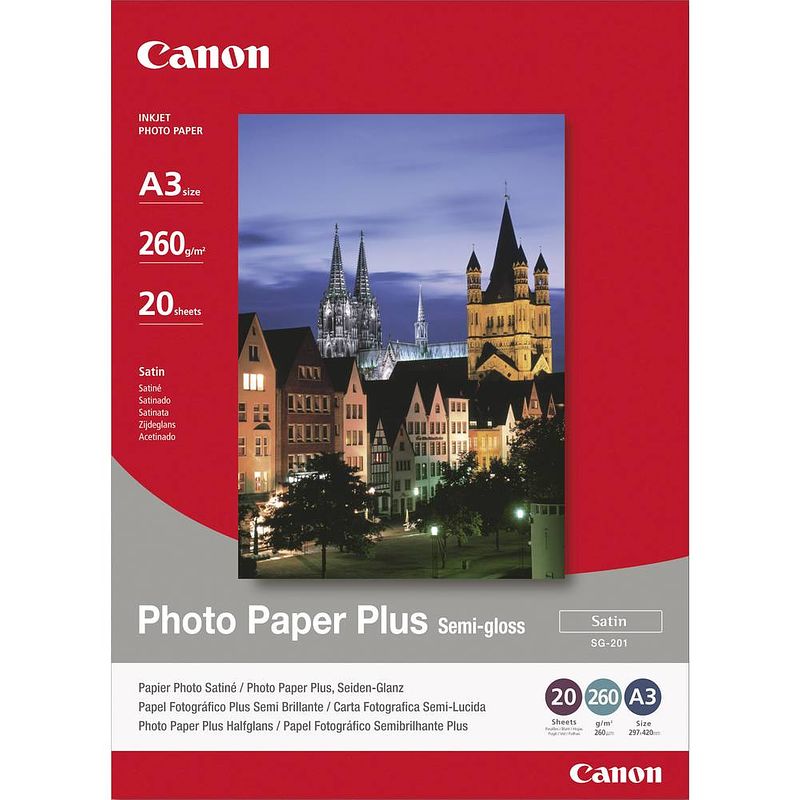 Foto van Canon photo paper plus semi-gloss sg-201 1686b026 fotopapier din a3 260 g/m² 20 vellen zijdeglans