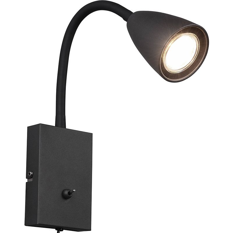 Foto van Led wandspot - wandverlichting - trion wolly - gu10 fitting - 1-lichts - rechthoek - mat zwart - aluminium