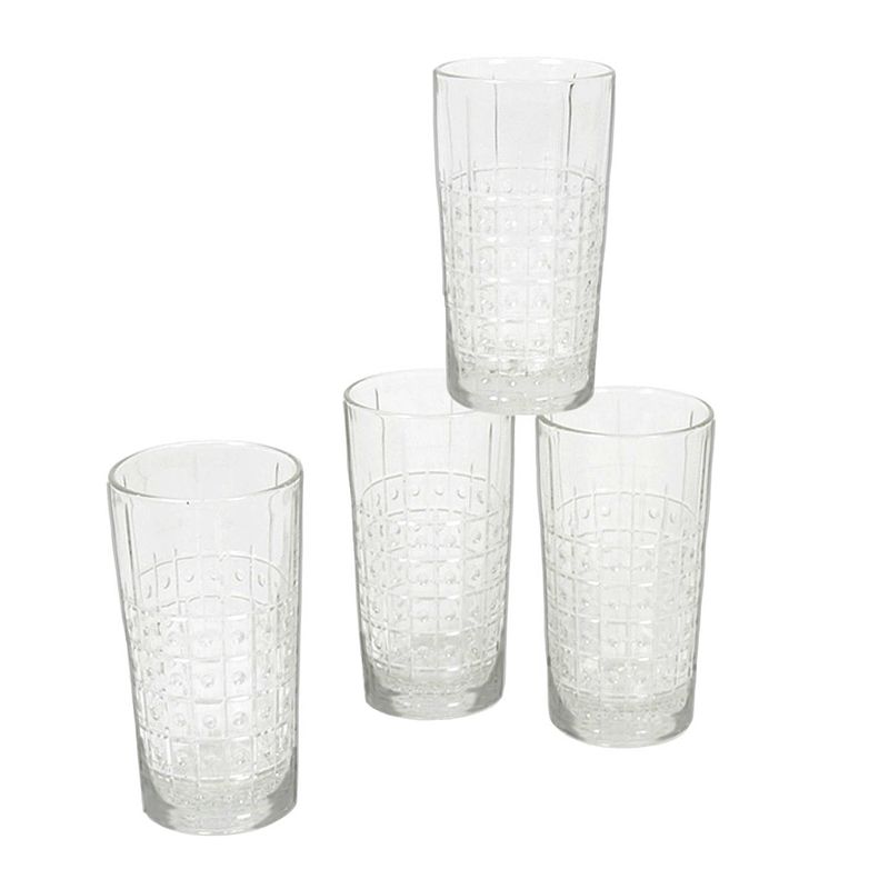 Foto van 4x stuks longdrink glazen met relief 490 ml - longdrinkglazen