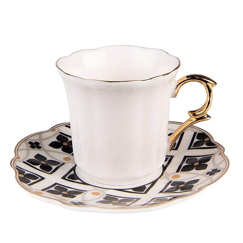 Foto van Clayre & eef kop en schotel 95 ml wit porselein servies cadeau voor haar cappuccino wit servies cadeau voor haar