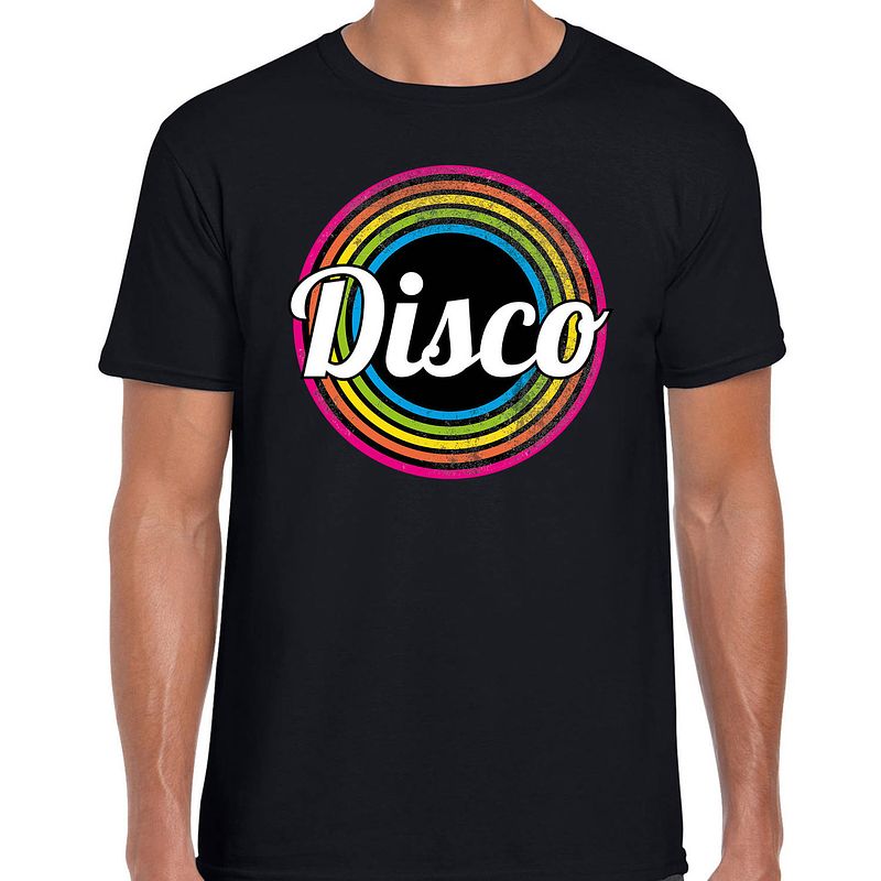 Foto van Disco verkleed t-shirt zwart voor heren - 70s, 80s party verkleed outfit 2xl - feestshirts