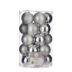 Foto van 25x kunststof kerstballen zilver 8 cm - kerstbal