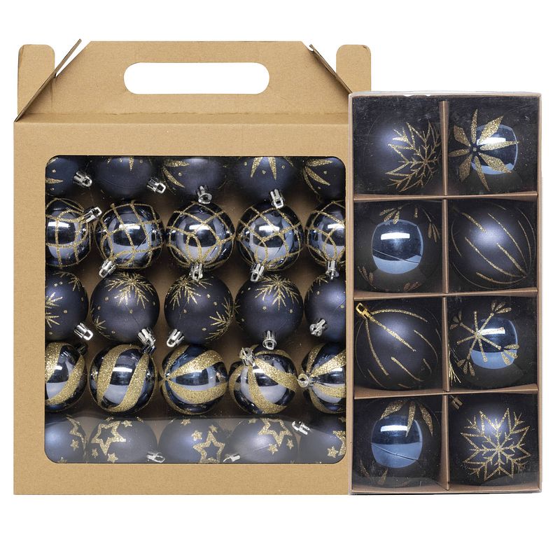 Foto van Feeric lights & christmas kerstballen - 33x - donkerblauw - 6 en 8 cm - kerstbal