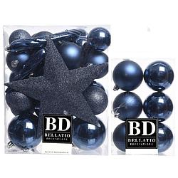 Foto van Kerstversiering kunststof kerstballen met piek donkerblauw 5-6-8 cm pakket van 45x stuks - kerstbal