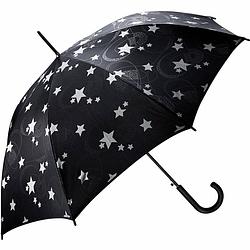 Foto van Zwarte automatische paraplu met zilveren sterren print 85 cm - paraplu's