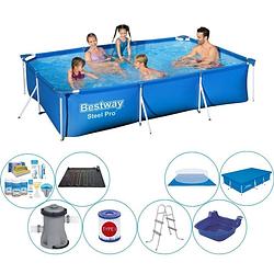 Foto van Bestway steel pro rechthoekig zwembad - 300 x 201 x 66 cm - blauw - deluxe pakket