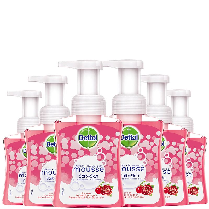 Foto van Dettol handzeep zachte mousse - roos & kersenbloesem - 250ml x6