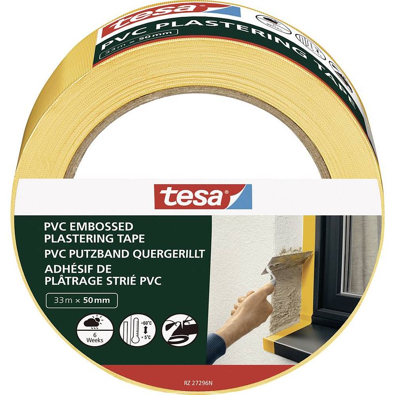 Foto van Tesa pvc putzband 55486-00000-00 gipstape geel (l x b) 33 m x 50 mm 1 stuk(s)