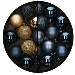 Foto van Atmosphera kerstballen - 36x - donkerblauw/goud - 3 cm -kunststof - kerstbal