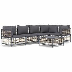 Foto van Vidaxl 6-delige loungeset met kussens poly rattan antracietkleurig