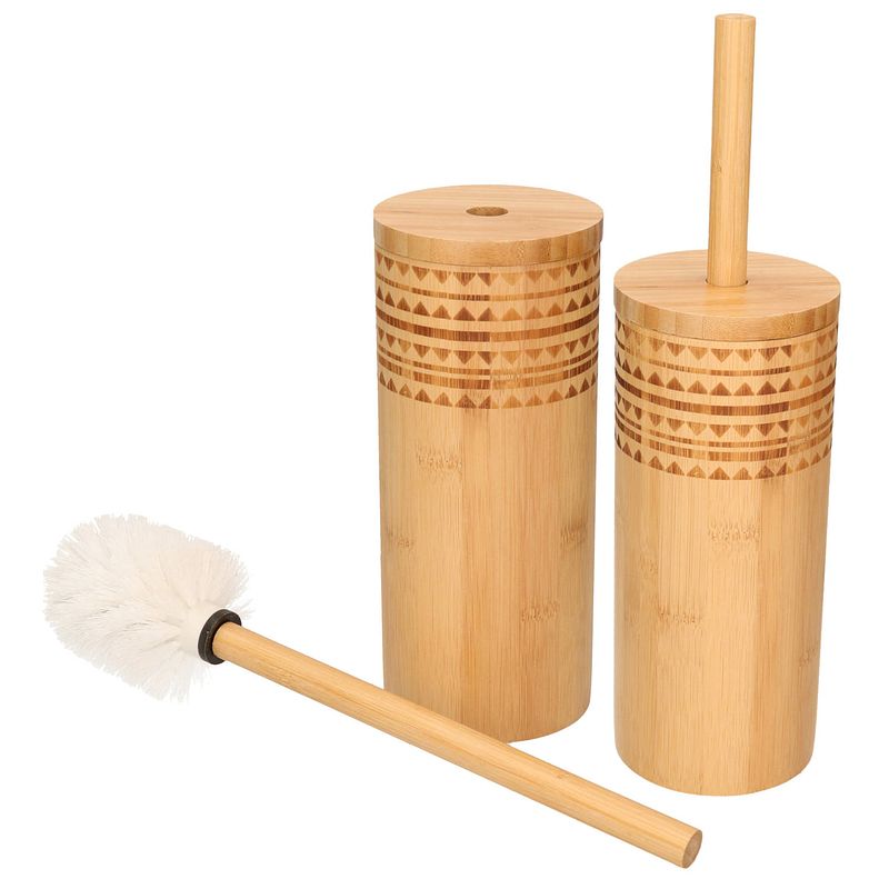 Foto van Set van 2x stuks toiletborstel bruin met houder van bamboe 24 cm - toiletborstels