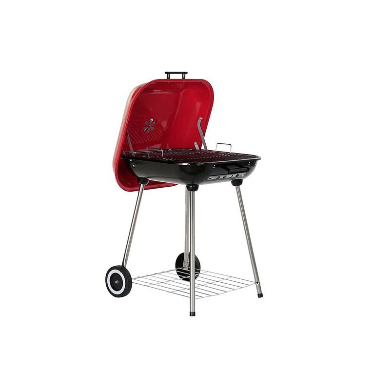 Foto van Houtskoolbarbecue met deksel en wielen dkd home decor rood staal (60 x 57 x 80 cm)