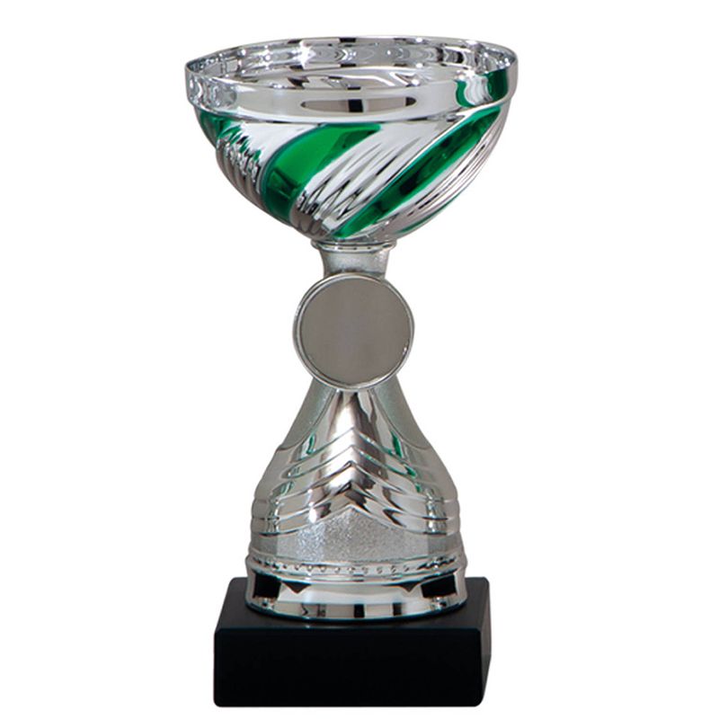 Foto van Luxe trofee/prijs beker - zilver/groen - metaal - 19 x 10 cm - fopartikelen