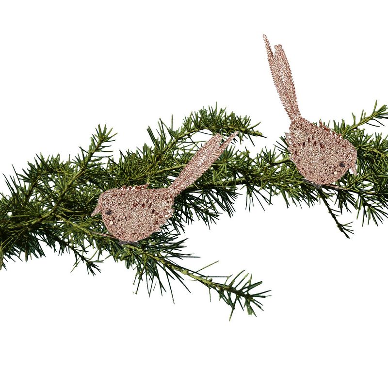 Foto van 2x kerstboomversiering glitter roze vogeltjes op clip 12 cm - kersthangers