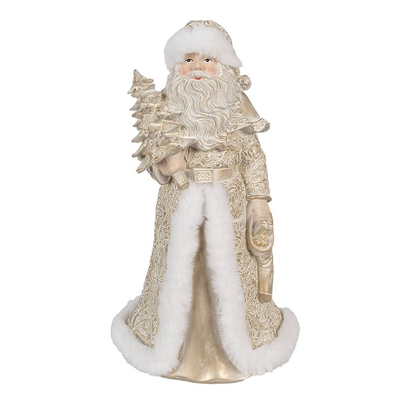 Foto van Clayre & eef beeld kerstman 32 cm goudkleurig polyresin kerstfiguren goudkleurig kerstfiguren