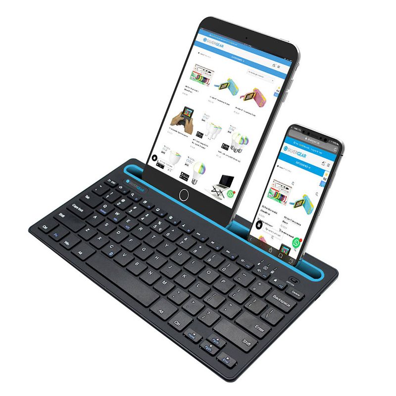 Foto van Silvergear draadloos toetsenbord met gleuf voor smartphone en tablet - qwerty toetsen - bluetooth