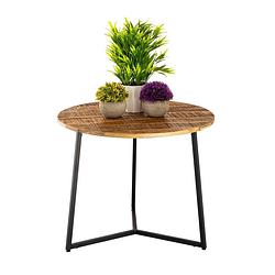 Foto van Parya home - salontafel rond massief hout ø 56cm woonkamertafel bijzettafel metalen onderstel zwart