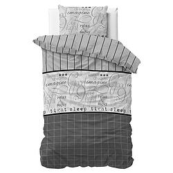 Foto van Dekbedovertrek good relax dekbedovertrek - eenpersoons (140x220 cm) - grijs katoen - dessin: tekst - sleeptime elegance - dekbed-discounter.nl